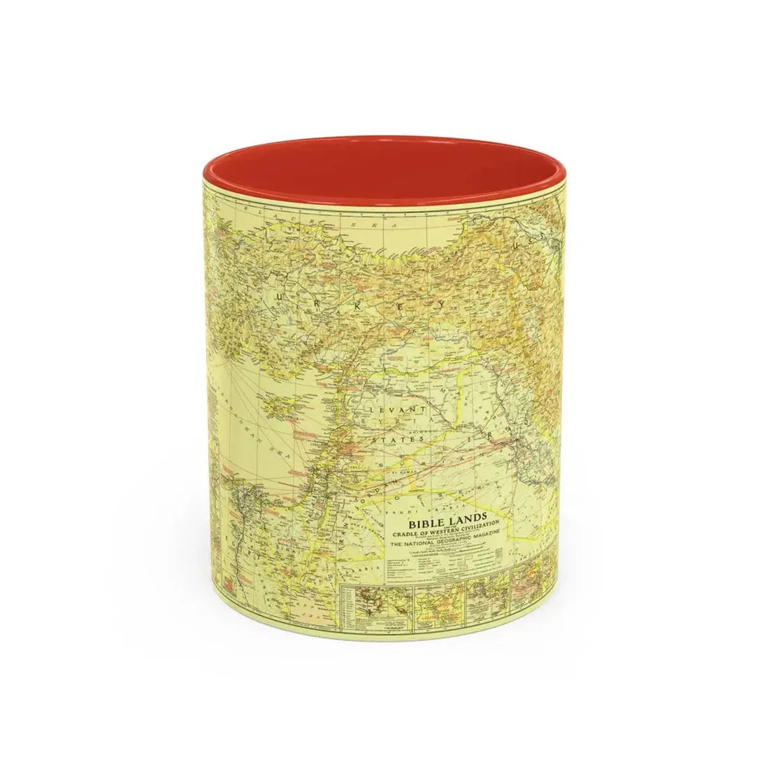 Middle East - Bible Lands and the Cradle of Western Civilization (1938) (Map) Accent Coffee Mug 11oz Red - Go Mug Yourself