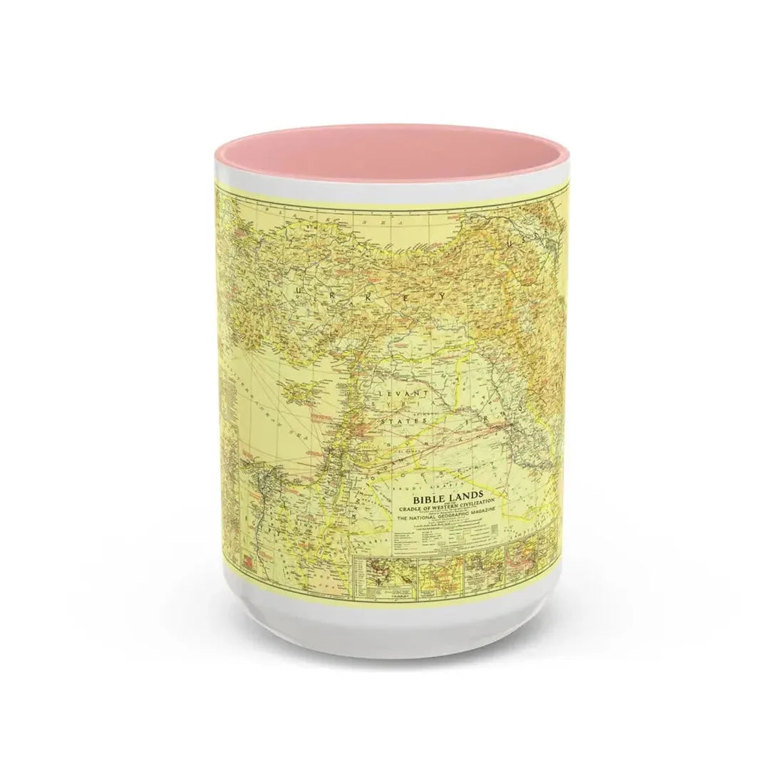 Middle East - Bible Lands and the Cradle of Western Civilization (1938) (Map) Accent Coffee Mug 15oz Pink - Go Mug Yourself