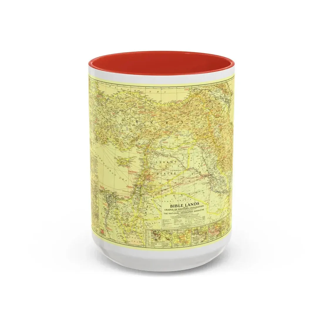 Middle East - Bible Lands and the Cradle of Western Civilization (1938) (Map) Accent Coffee Mug 15oz Red - Go Mug Yourself