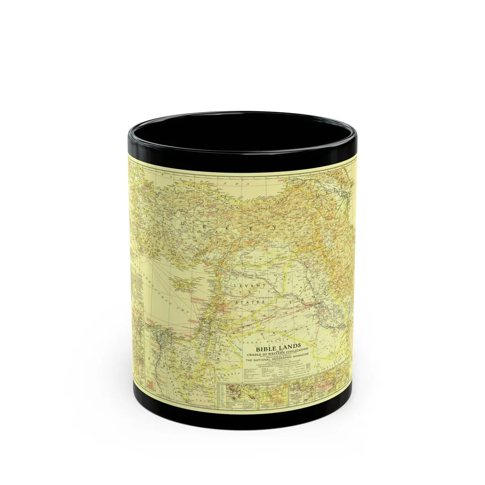 Middle East - Bible Lands and the Cradle of Western Civilization (1938) (Map) Black Coffee Mug-11oz-Go Mug Yourself