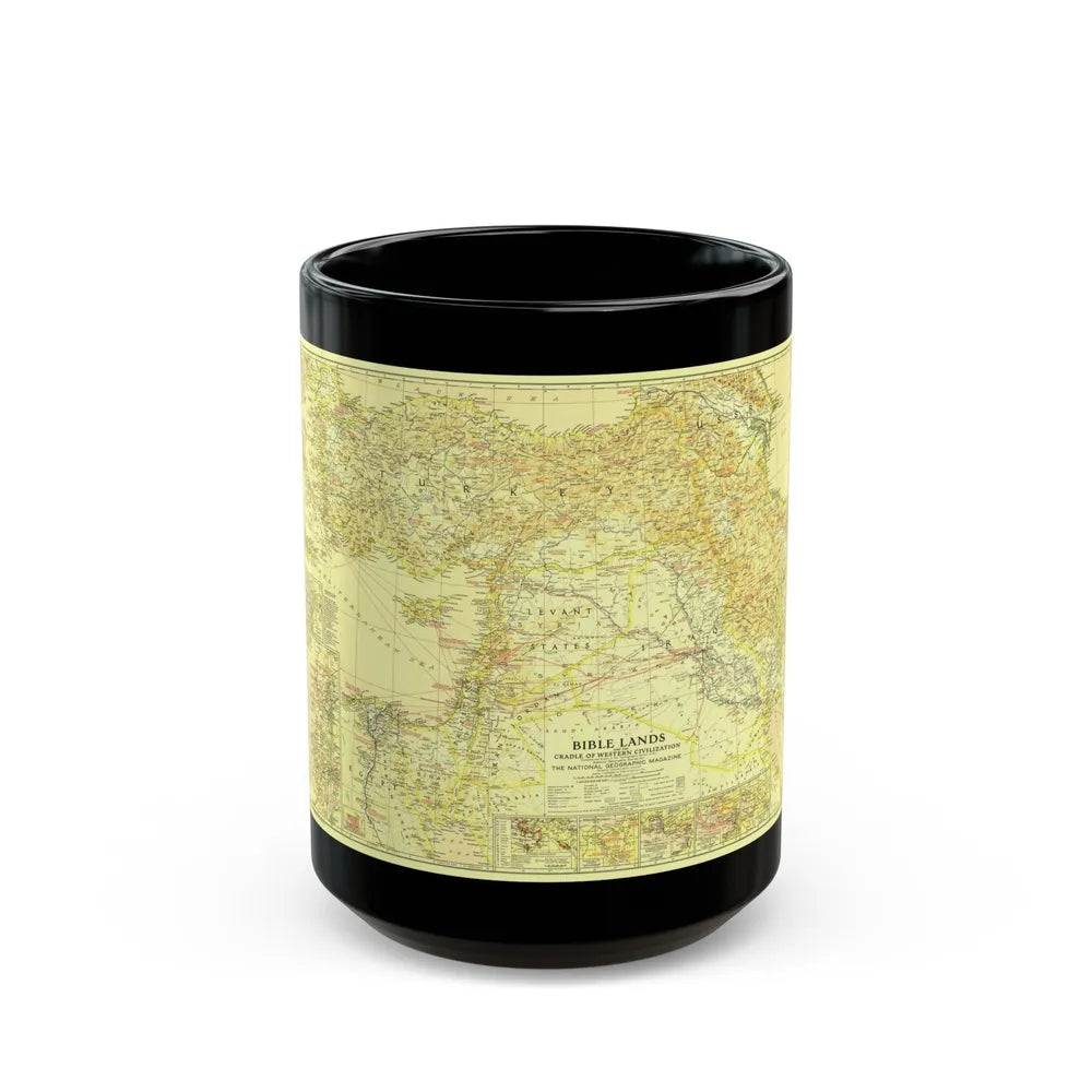 Middle East - Bible Lands and the Cradle of Western Civilization (1938) (Map) Black Coffee Mug-15oz-Go Mug Yourself