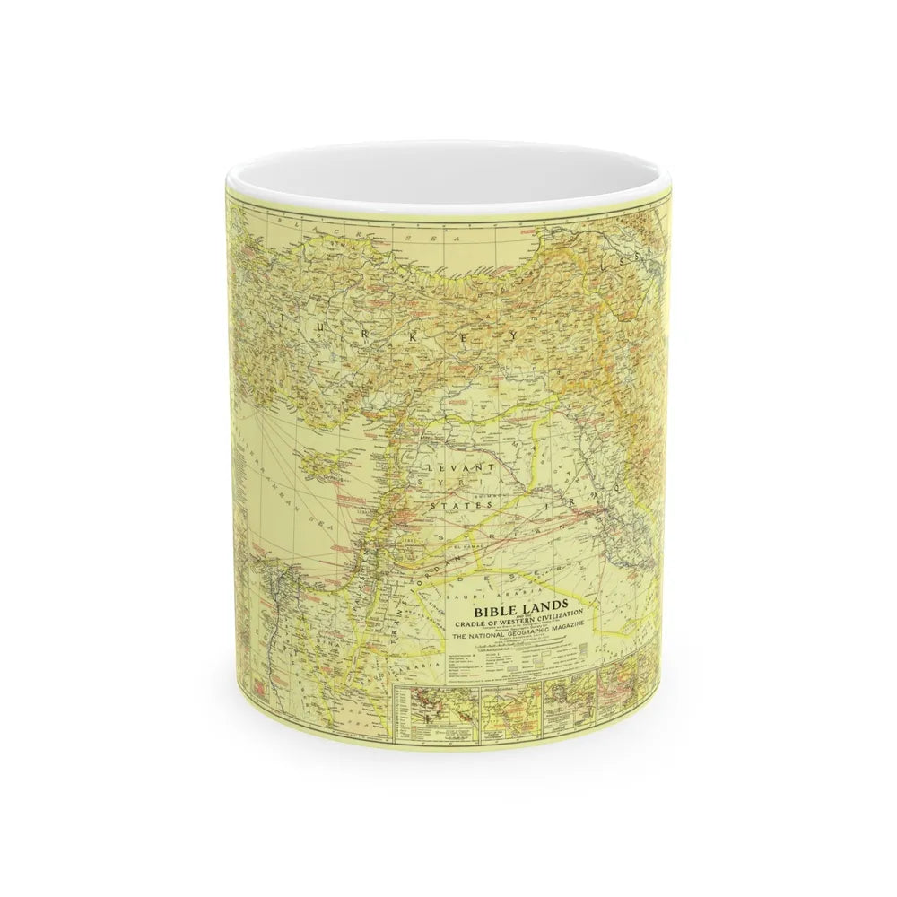 Middle East - Bible Lands and the Cradle of Western Civilization (1938) (Map) White Coffee Mug-11oz-Go Mug Yourself