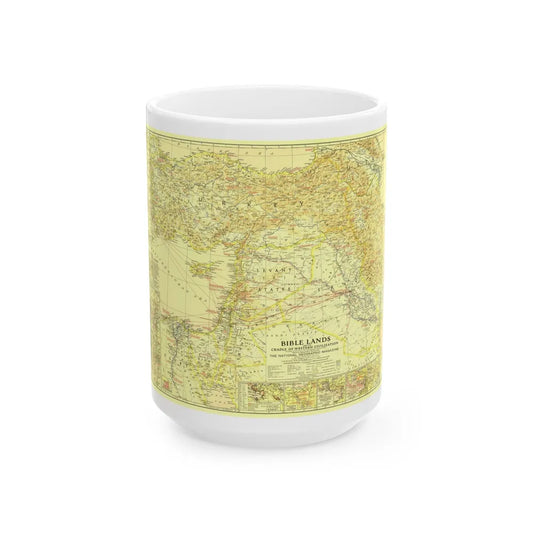 Middle East - Bible Lands and the Cradle of Western Civilization (1938) (Map) White Coffee Mug-15oz-Go Mug Yourself