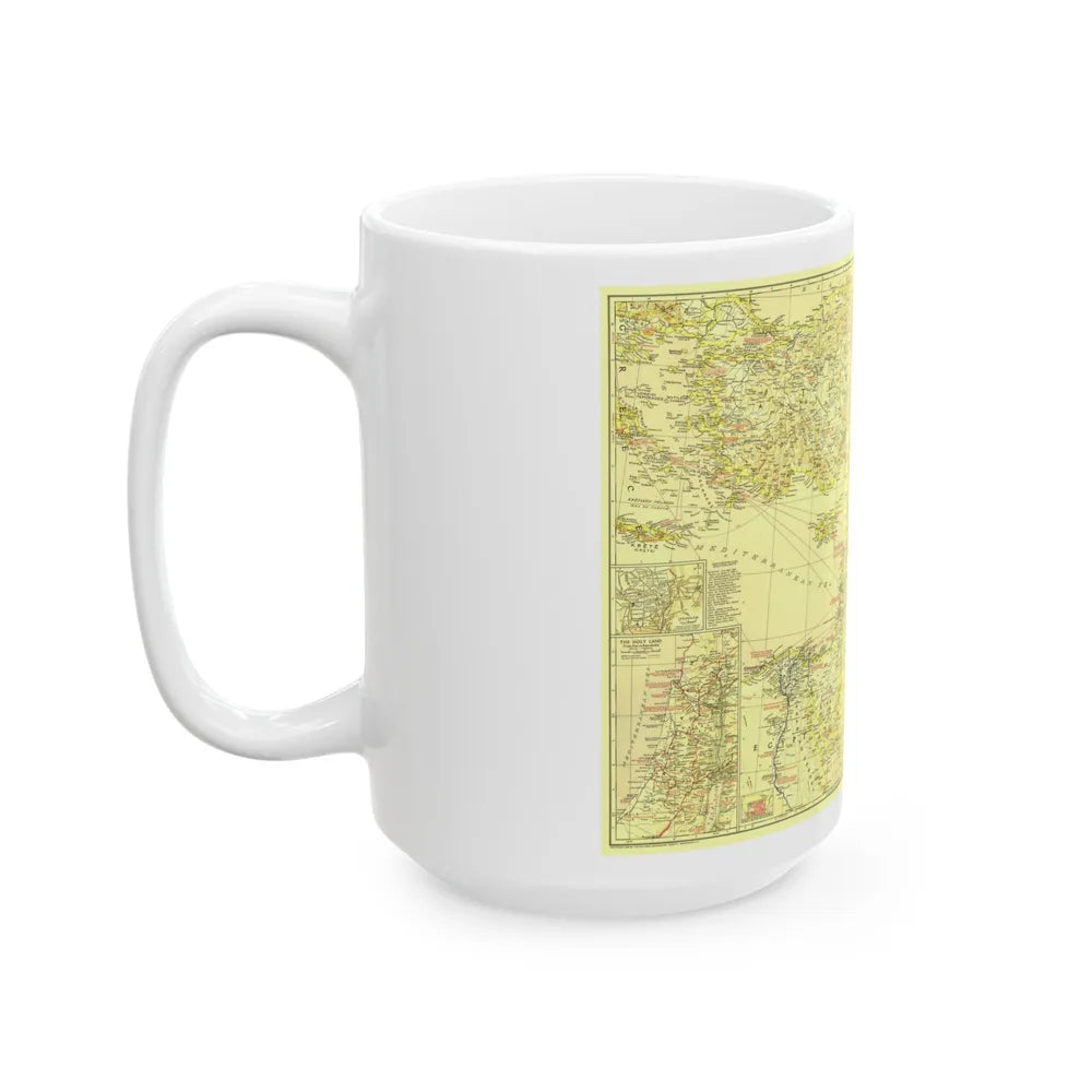 Middle East - Bible Lands and the Cradle of Western Civilization (1938) (Map) White Coffee Mug-Go Mug Yourself