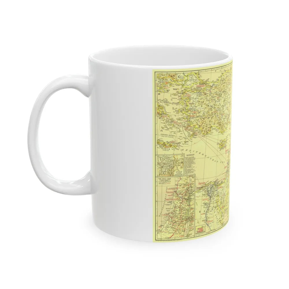 Middle East - Bible Lands and the Cradle of Western Civilization (1938) (Map) White Coffee Mug-Go Mug Yourself