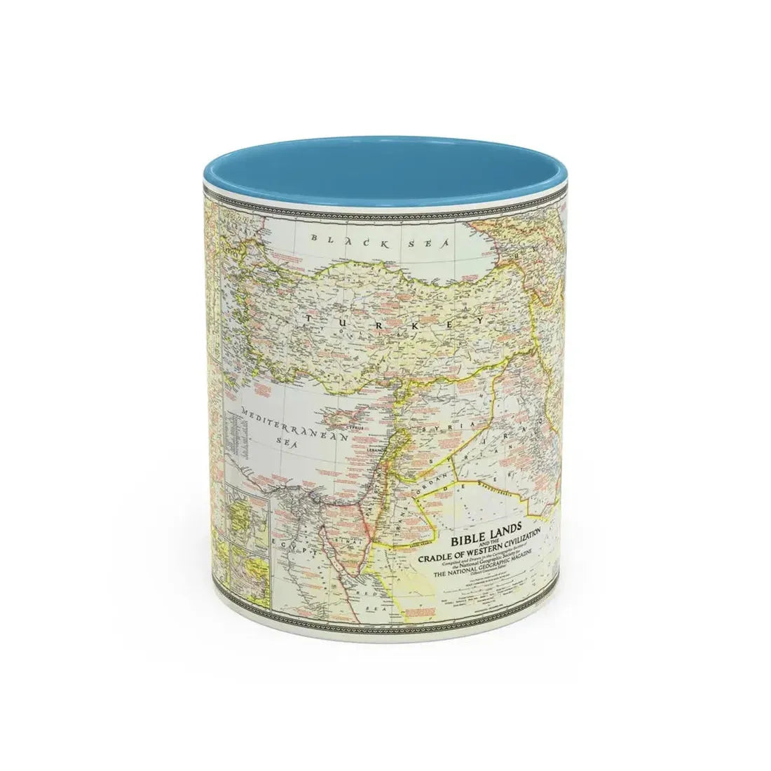 Middle East - Bible Lands and the Cradle of Western Civilization (1946) (Map) Accent Coffee Mug 11oz Light Blue - Go Mug Yourself