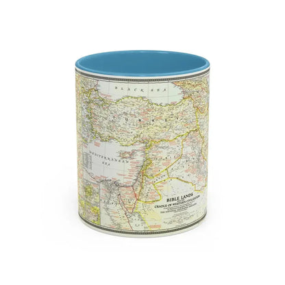 Middle East - Bible Lands and the Cradle of Western Civilization (1946) (Map) Accent Coffee Mug 11oz Light Blue - Go Mug Yourself