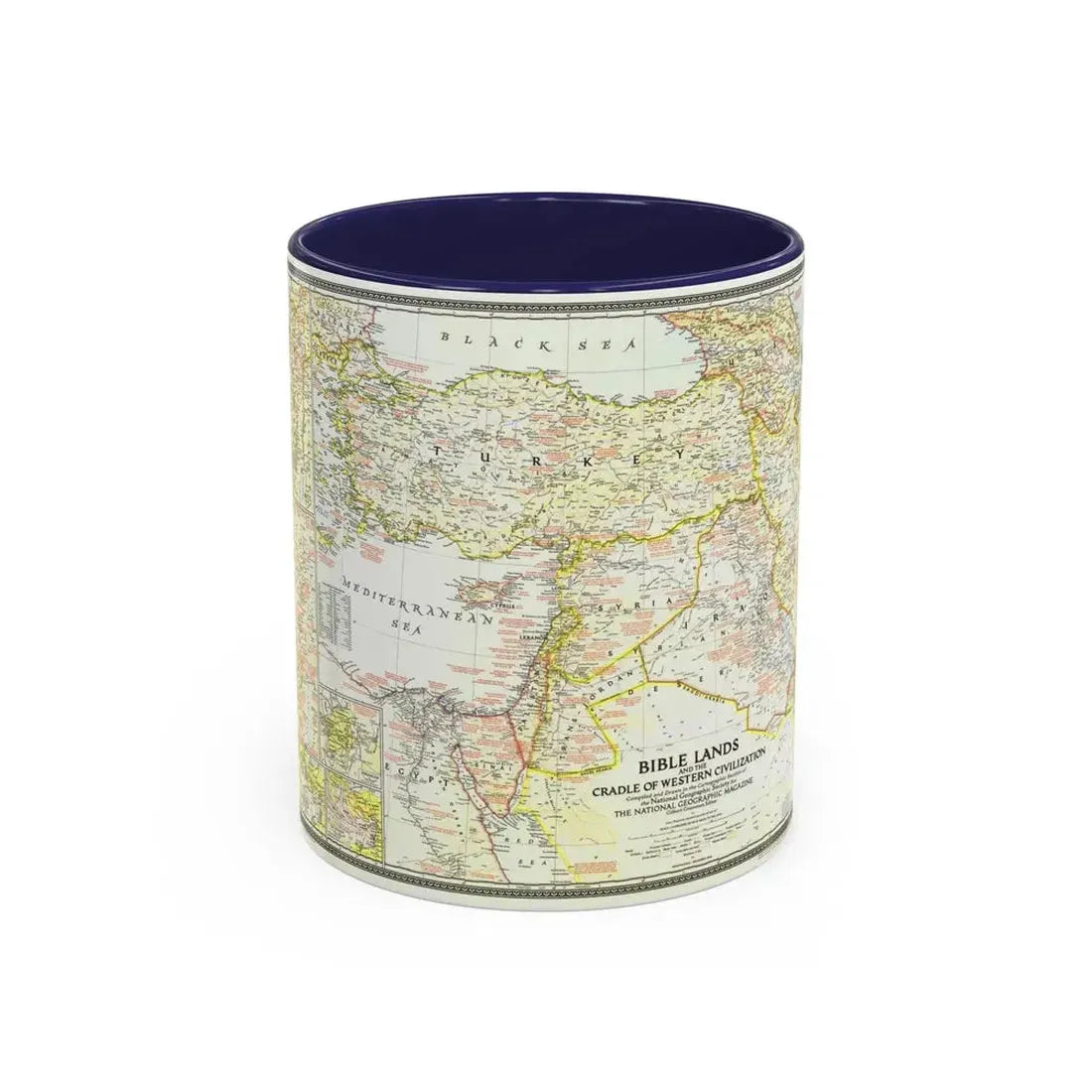 Middle East - Bible Lands and the Cradle of Western Civilization (1946) (Map) Accent Coffee Mug 11oz Navy - Go Mug Yourself