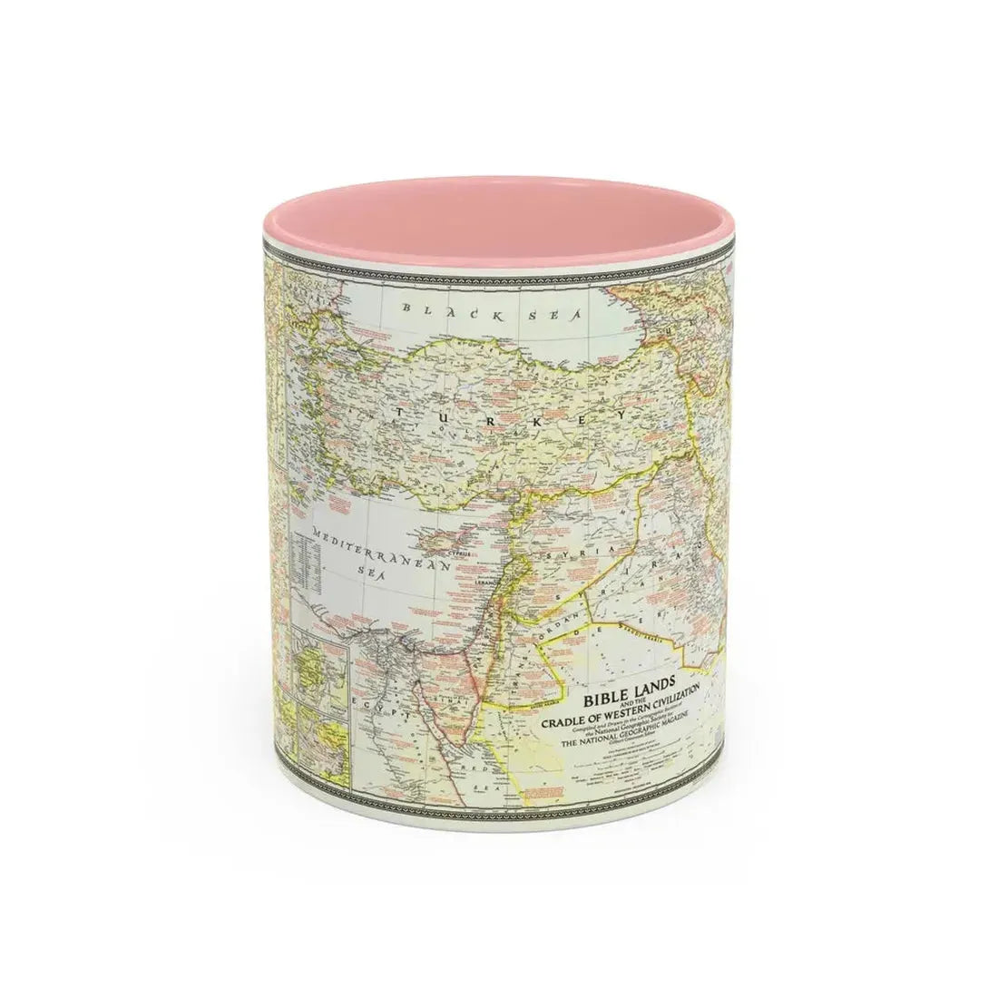 Middle East - Bible Lands and the Cradle of Western Civilization (1946) (Map) Accent Coffee Mug 11oz Pink - Go Mug Yourself