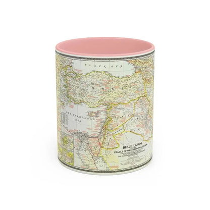 Middle East - Bible Lands and the Cradle of Western Civilization (1946) (Map) Accent Coffee Mug 11oz Pink - Go Mug Yourself