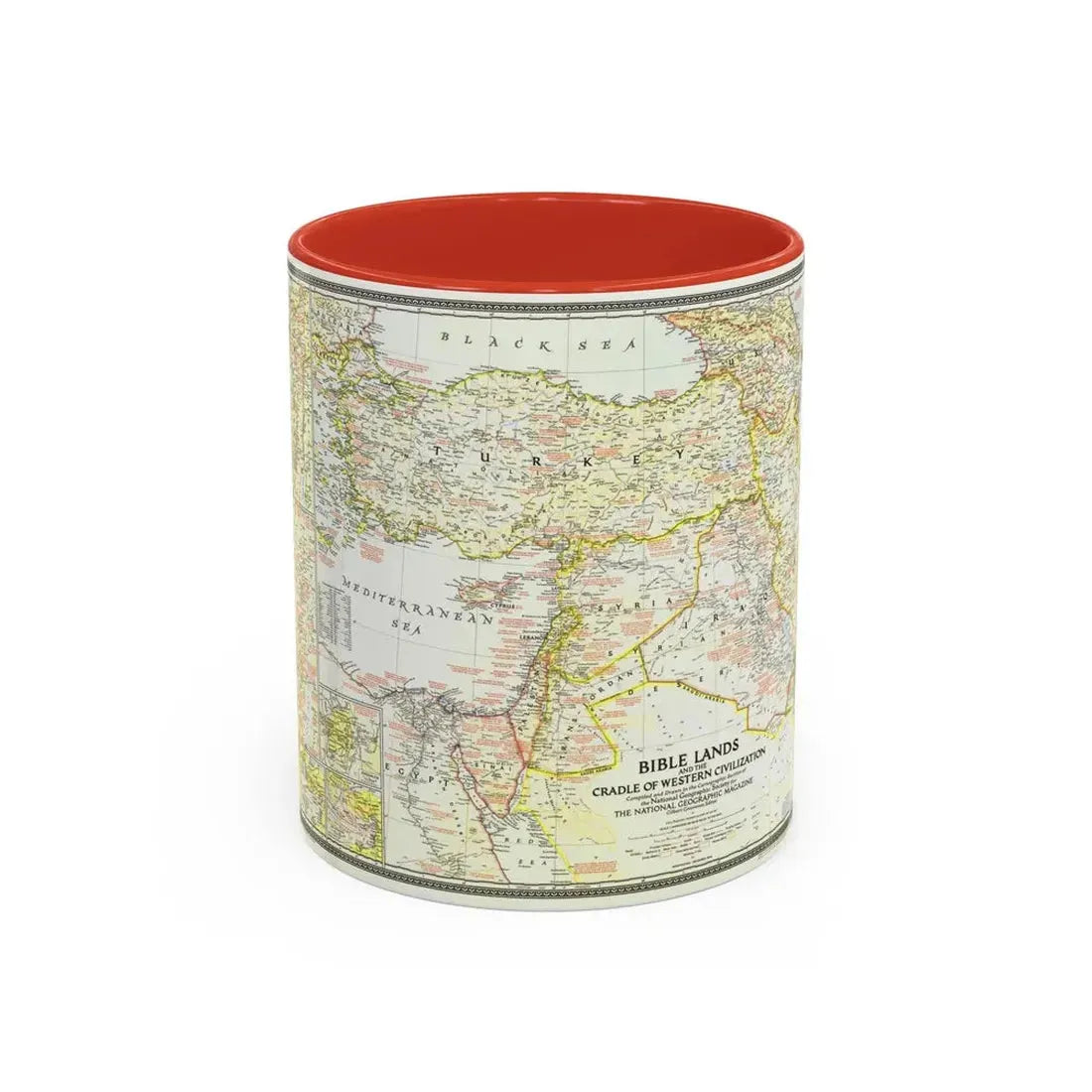 Middle East - Bible Lands and the Cradle of Western Civilization (1946) (Map) Accent Coffee Mug 11oz Red - Go Mug Yourself