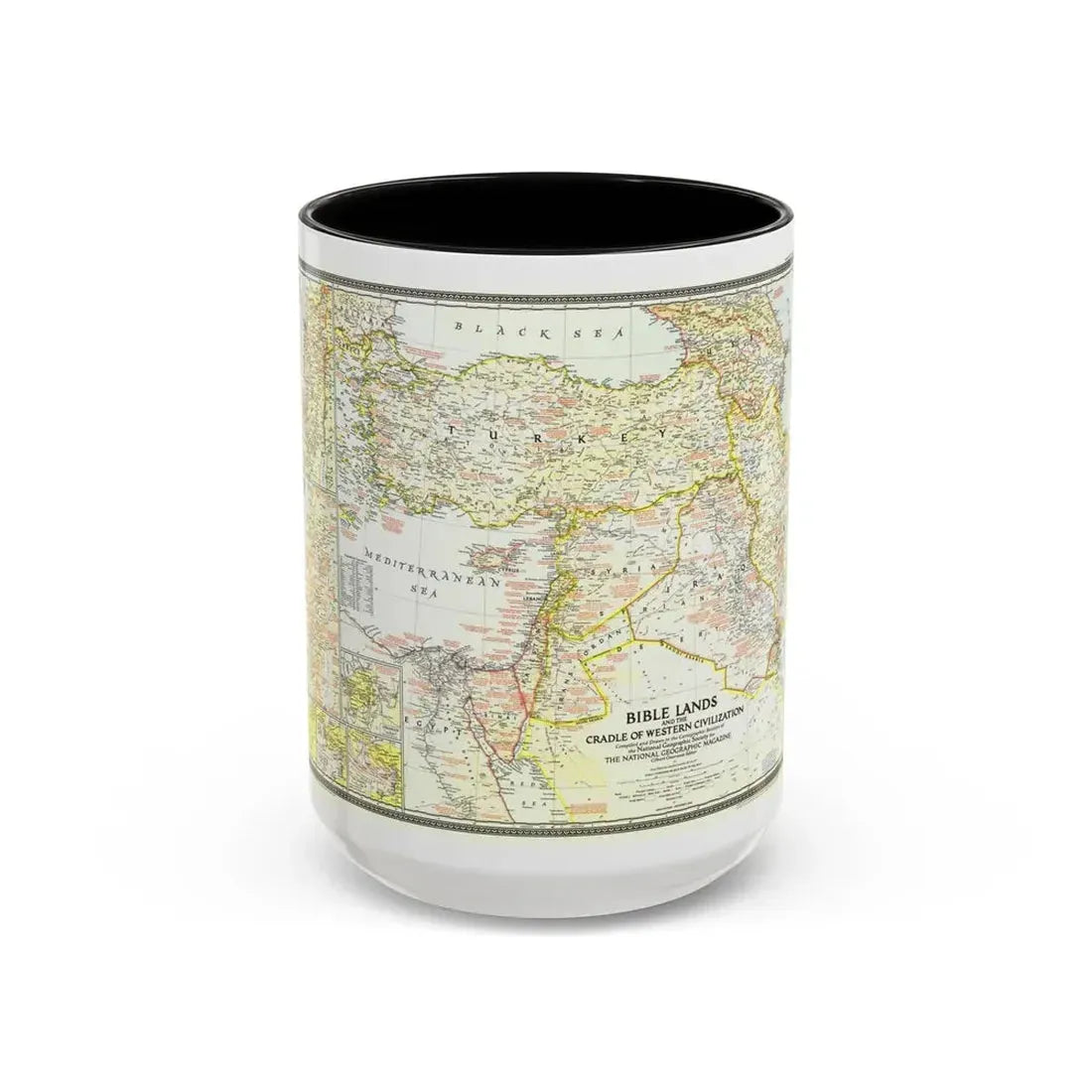 Middle East - Bible Lands and the Cradle of Western Civilization (1946) (Map) Accent Coffee Mug 15oz Black - Go Mug Yourself