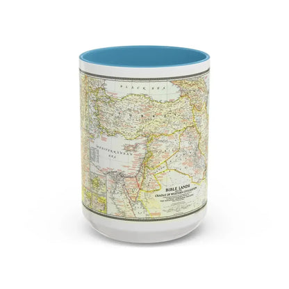 Middle East - Bible Lands and the Cradle of Western Civilization (1946) (Map) Accent Coffee Mug 15oz Light Blue - Go Mug Yourself