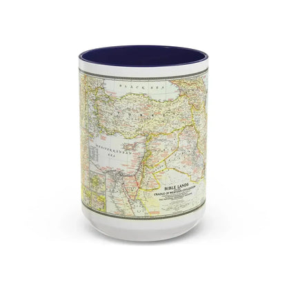 Middle East - Bible Lands and the Cradle of Western Civilization (1946) (Map) Accent Coffee Mug 15oz Navy - Go Mug Yourself