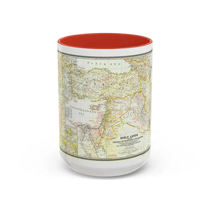 Middle East - Bible Lands and the Cradle of Western Civilization (1946) (Map) Accent Coffee Mug 15oz Red - Go Mug Yourself