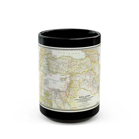 Middle East - Bible Lands and the Cradle of Western Civilization (1946) (Map) Black Coffee Mug 15oz - Go Mug Yourself