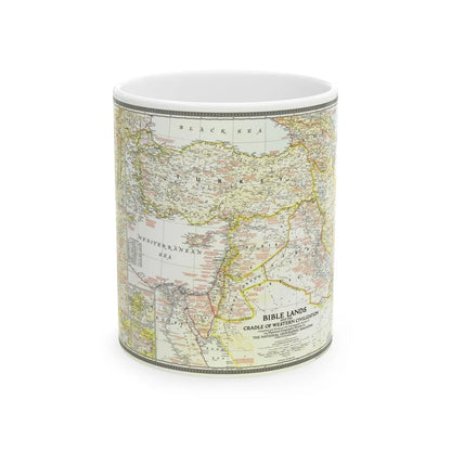 Middle East - Bible Lands and the Cradle of Western Civilization (1946) (Map) White Coffee Mug-11oz-Go Mug Yourself