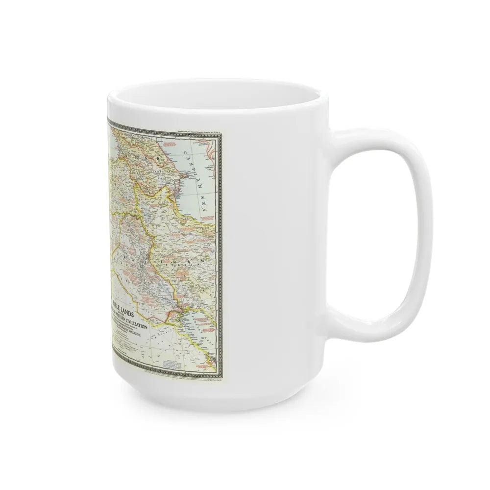 Middle East - Bible Lands and the Cradle of Western Civilization (1946) (Map) White Coffee Mug-Go Mug Yourself