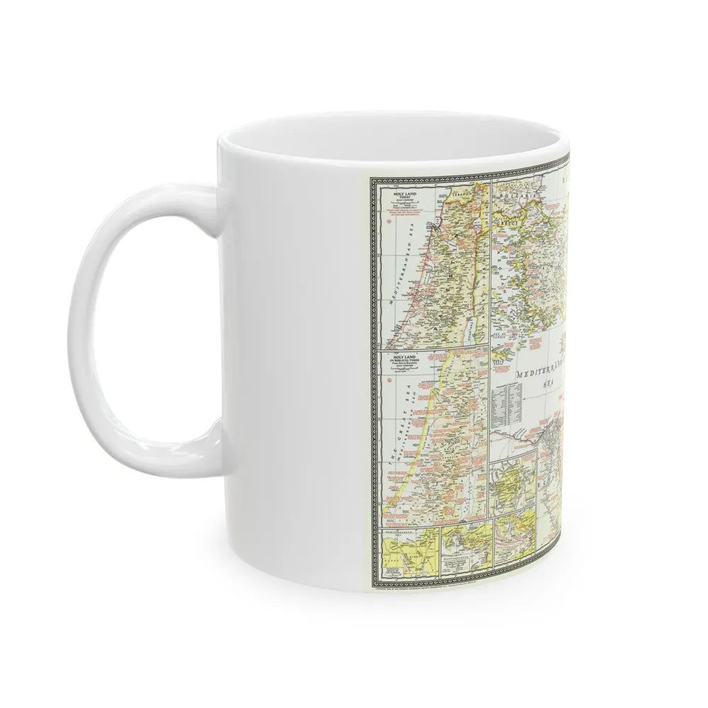 Middle East - Bible Lands and the Cradle of Western Civilization (1946) (Map) White Coffee Mug-Go Mug Yourself