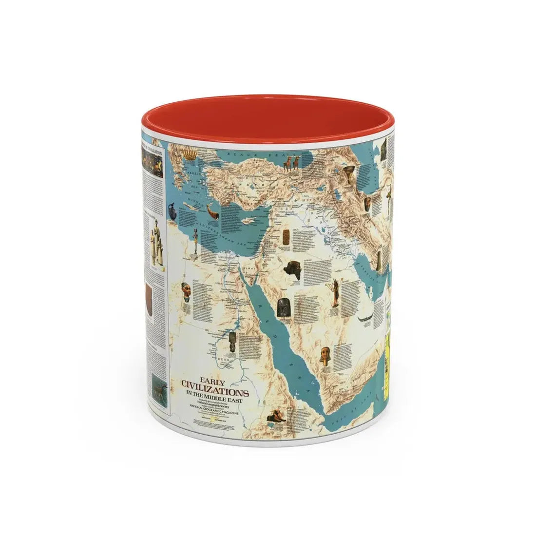 Middle East - Early Civilizations (1978) (Map) Accent Coffee Mug 11oz Red - Go Mug Yourself