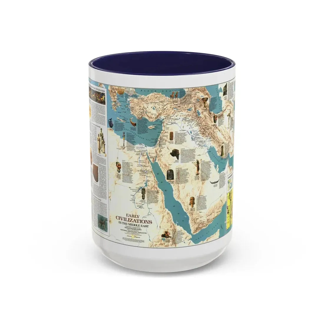 Middle East - Early Civilizations (1978) (Map) Accent Coffee Mug 15oz Navy - Go Mug Yourself