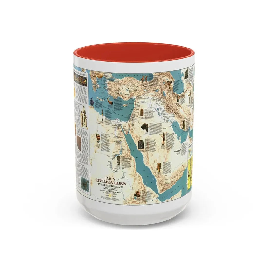 Middle East - Early Civilizations (1978) (Map) Accent Coffee Mug 15oz Red - Go Mug Yourself