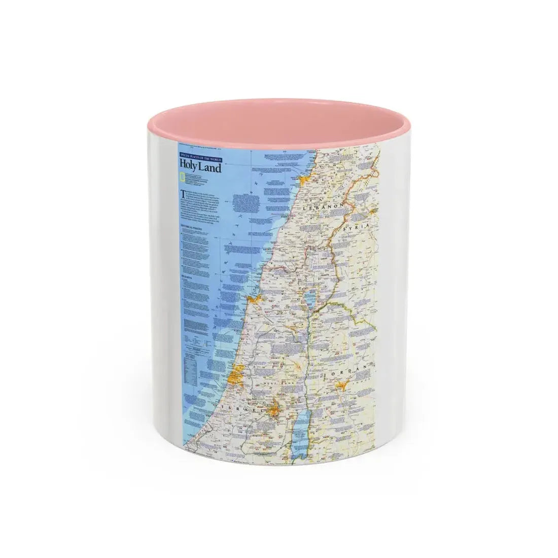 Middle East - Holy Land 1 (1989) (Map) Accent Coffee Mug 11oz Pink - Go Mug Yourself