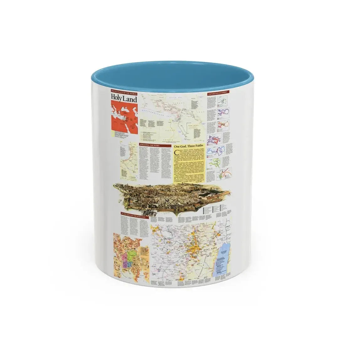 Middle East - Holy Land 2 (1989) (Map) Accent Coffee Mug 11oz Light Blue - Go Mug Yourself