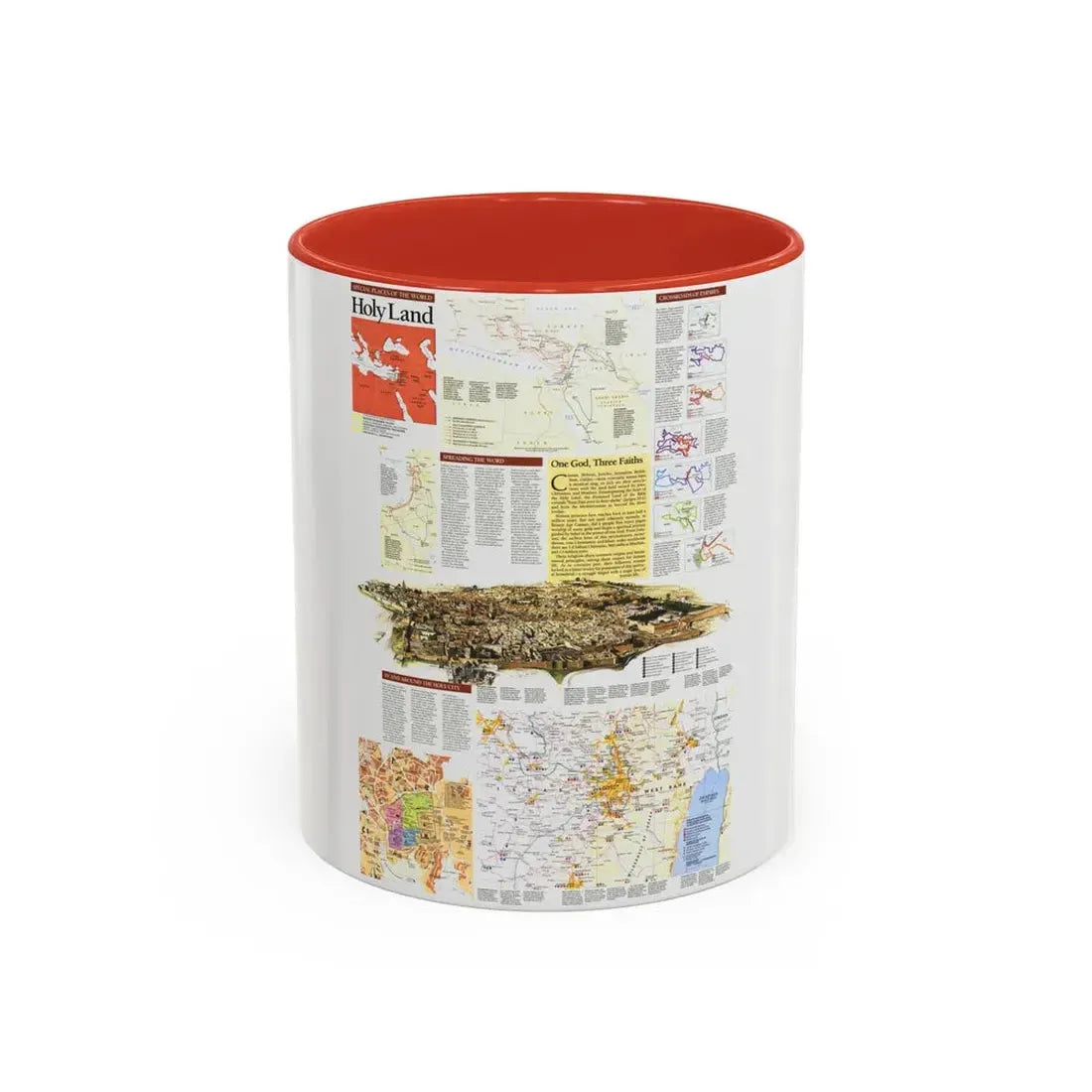 Middle East - Holy Land 2 (1989) (Map) Accent Coffee Mug 11oz Red - Go Mug Yourself