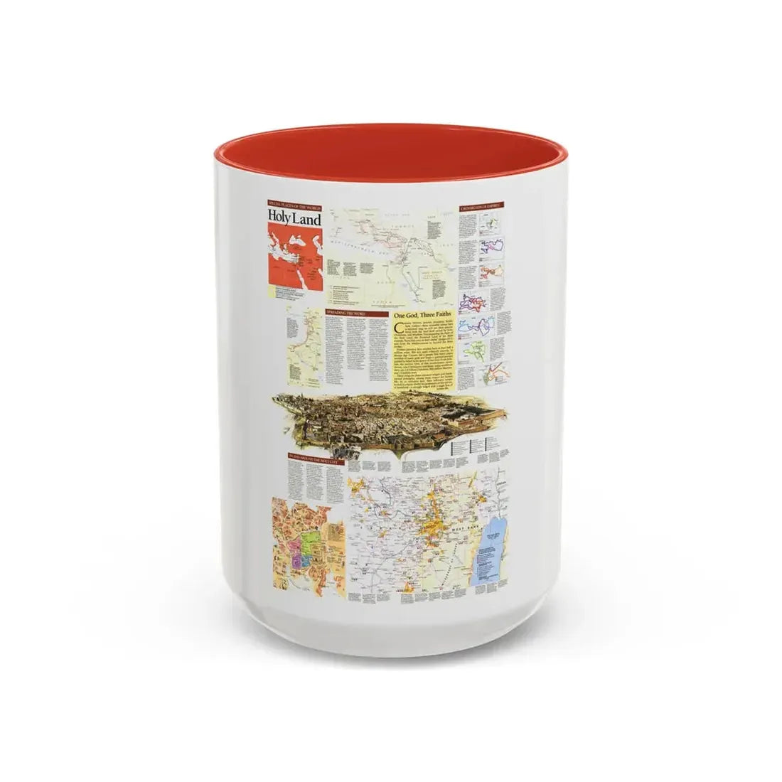 Middle East - Holy Land 2 (1989) (Map) Accent Coffee Mug 15oz Red - Go Mug Yourself