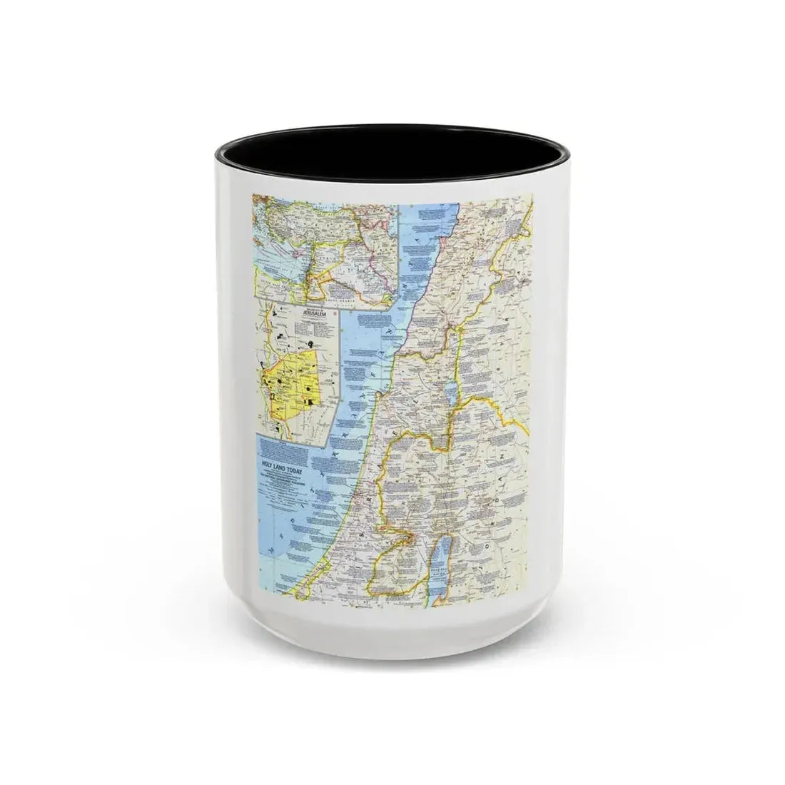 Middle East - Holy Land Today (1963) (Map) Accent Coffee Mug 15oz Black - Go Mug Yourself