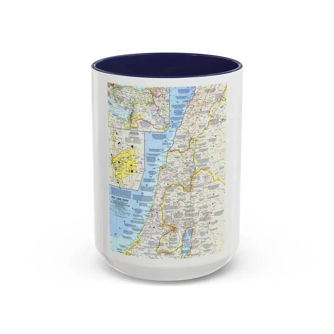 Middle East - Holy Land Today (1963) (Map) Accent Coffee Mug 15oz Navy - Go Mug Yourself