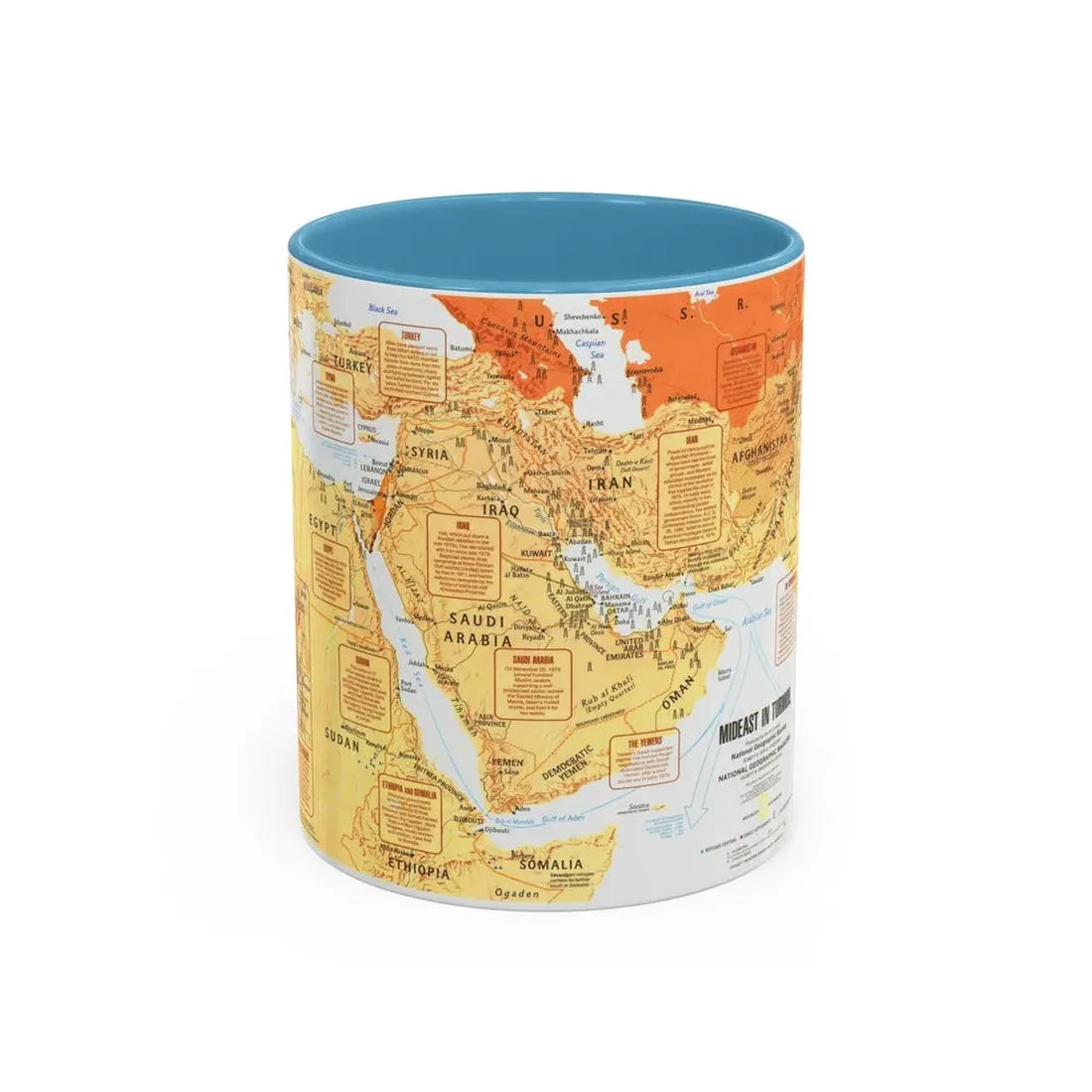 Middle East in Turmoil (1980) (Map) Accent Coffee Mug 11oz Light Blue - Go Mug Yourself