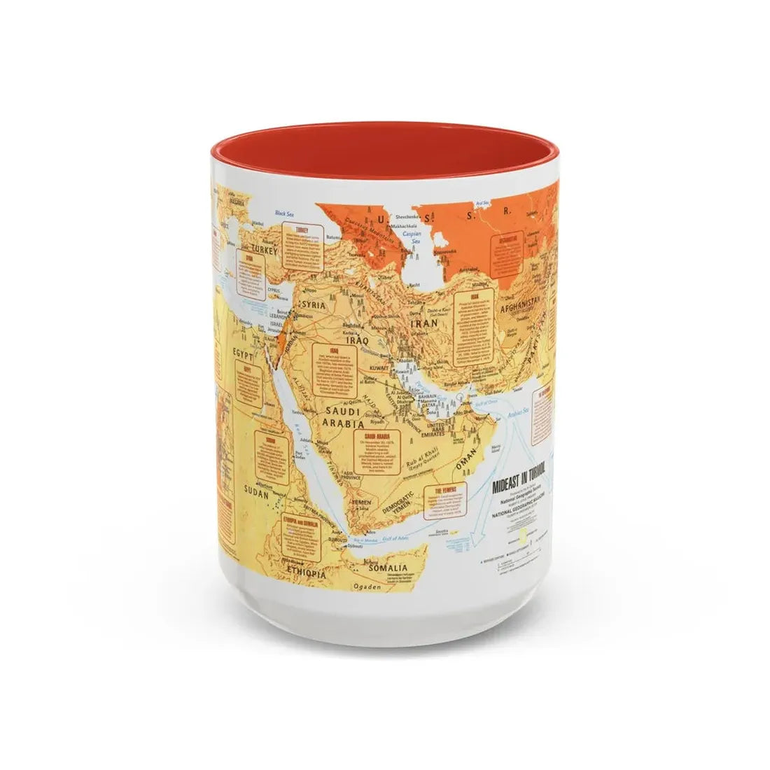 Middle East in Turmoil (1980) (Map) Accent Coffee Mug 15oz Red - Go Mug Yourself