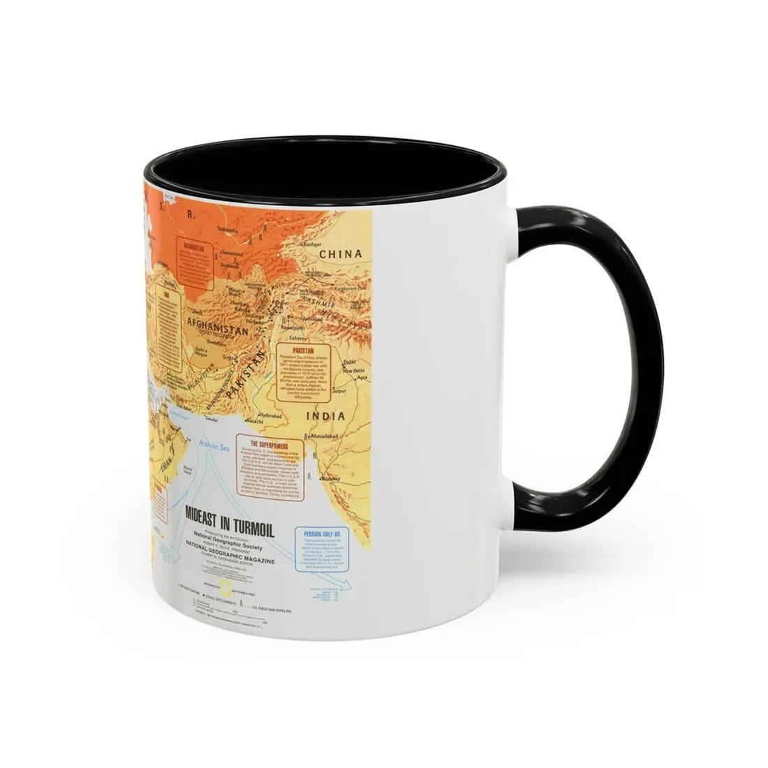 Middle East in Turmoil (1980) (Map) Accent Coffee Mug - Go Mug Yourself