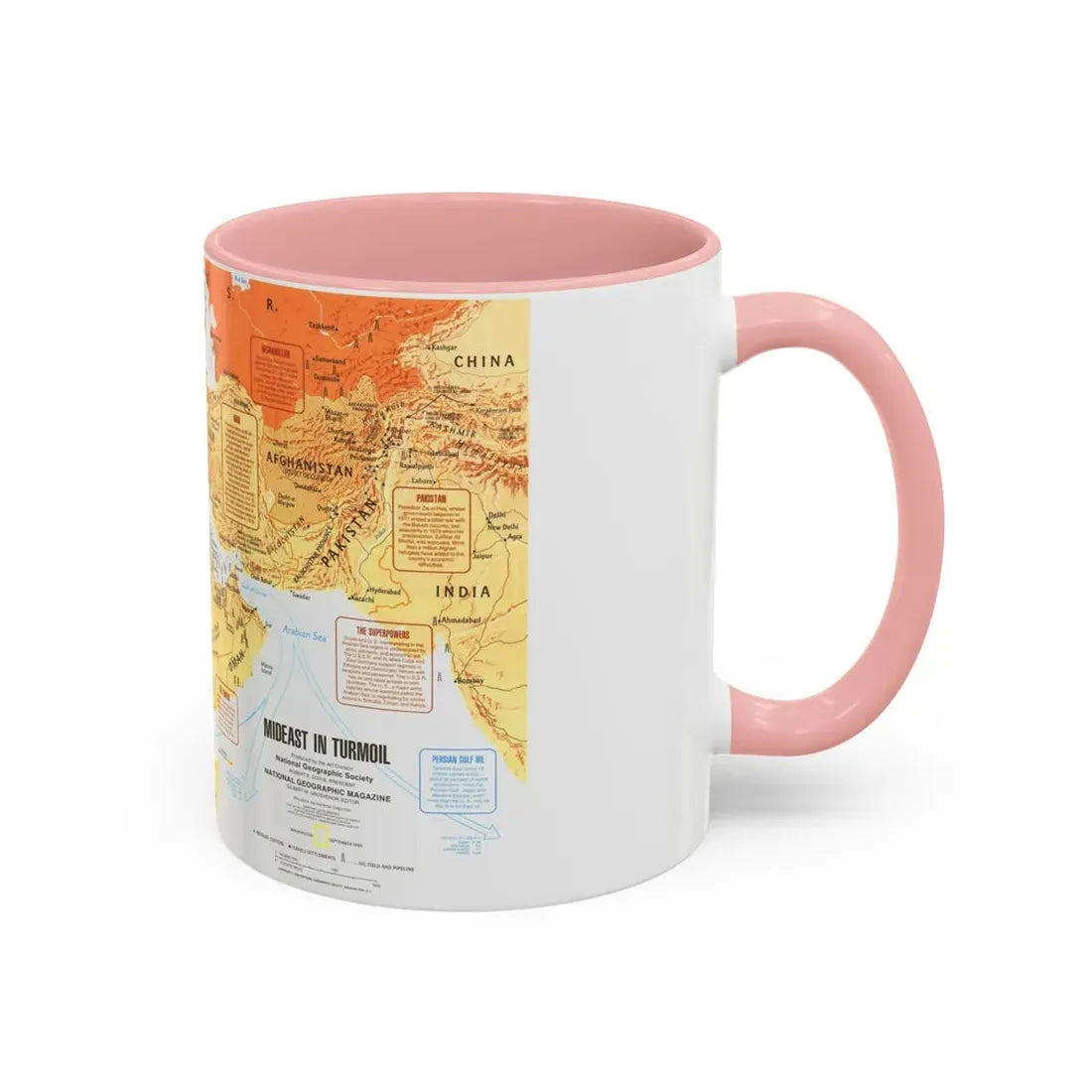 Middle East in Turmoil (1980) (Map) Accent Coffee Mug - Go Mug Yourself
