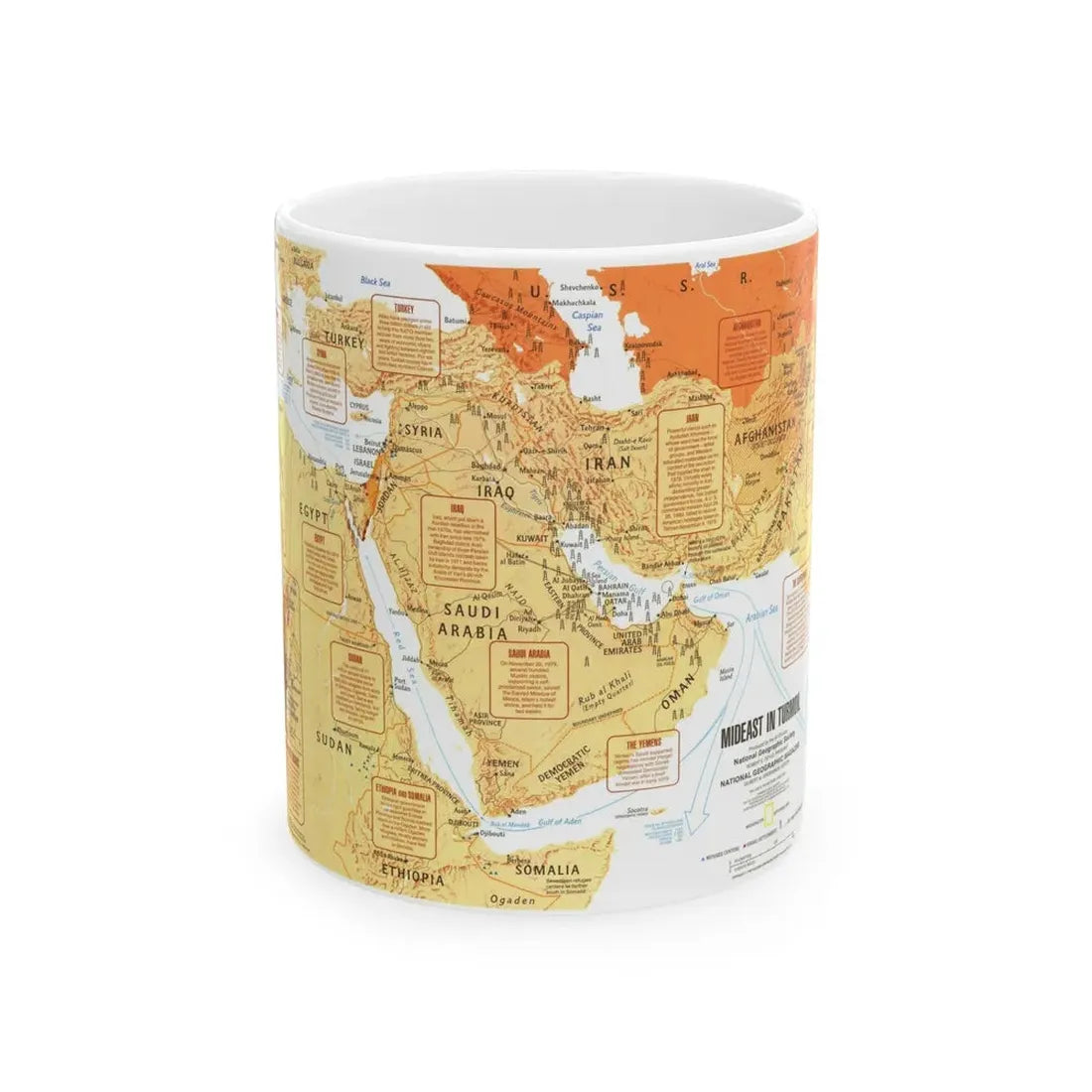 Middle East in Turmoil (1980) (Map) White Coffee Mug 11oz - Go Mug Yourself
