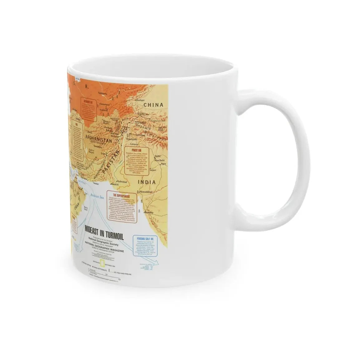 Middle East in Turmoil (1980) (Map) White Coffee Mug - Go Mug Yourself