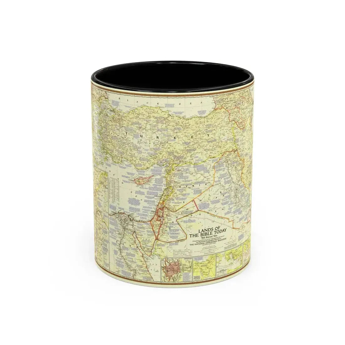 Middle East - Lands of the Bible Today (1956) (Map) Accent Coffee Mug 11oz Black - Go Mug Yourself