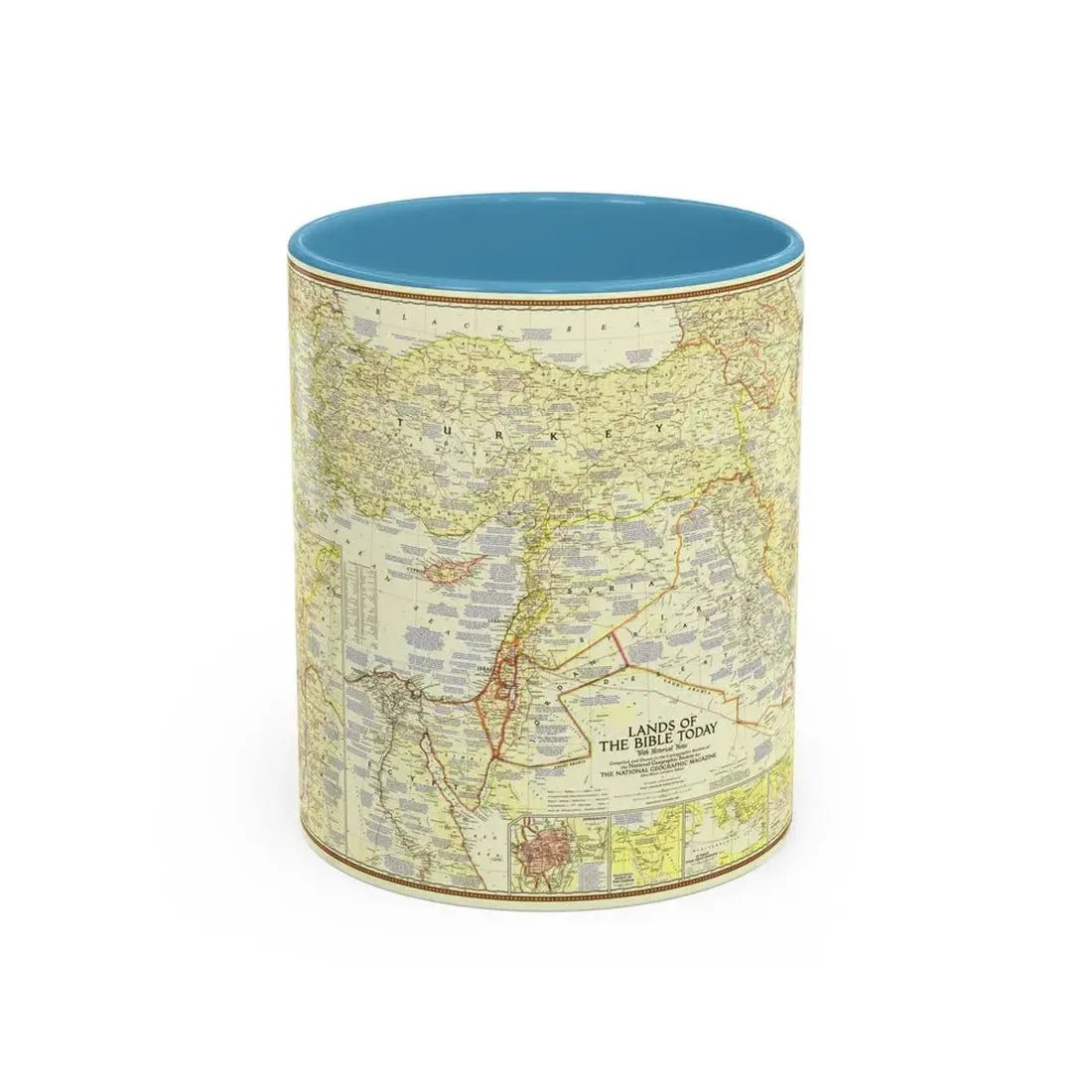 Middle East - Lands of the Bible Today (1956) (Map) Accent Coffee Mug 11oz Light Blue - Go Mug Yourself