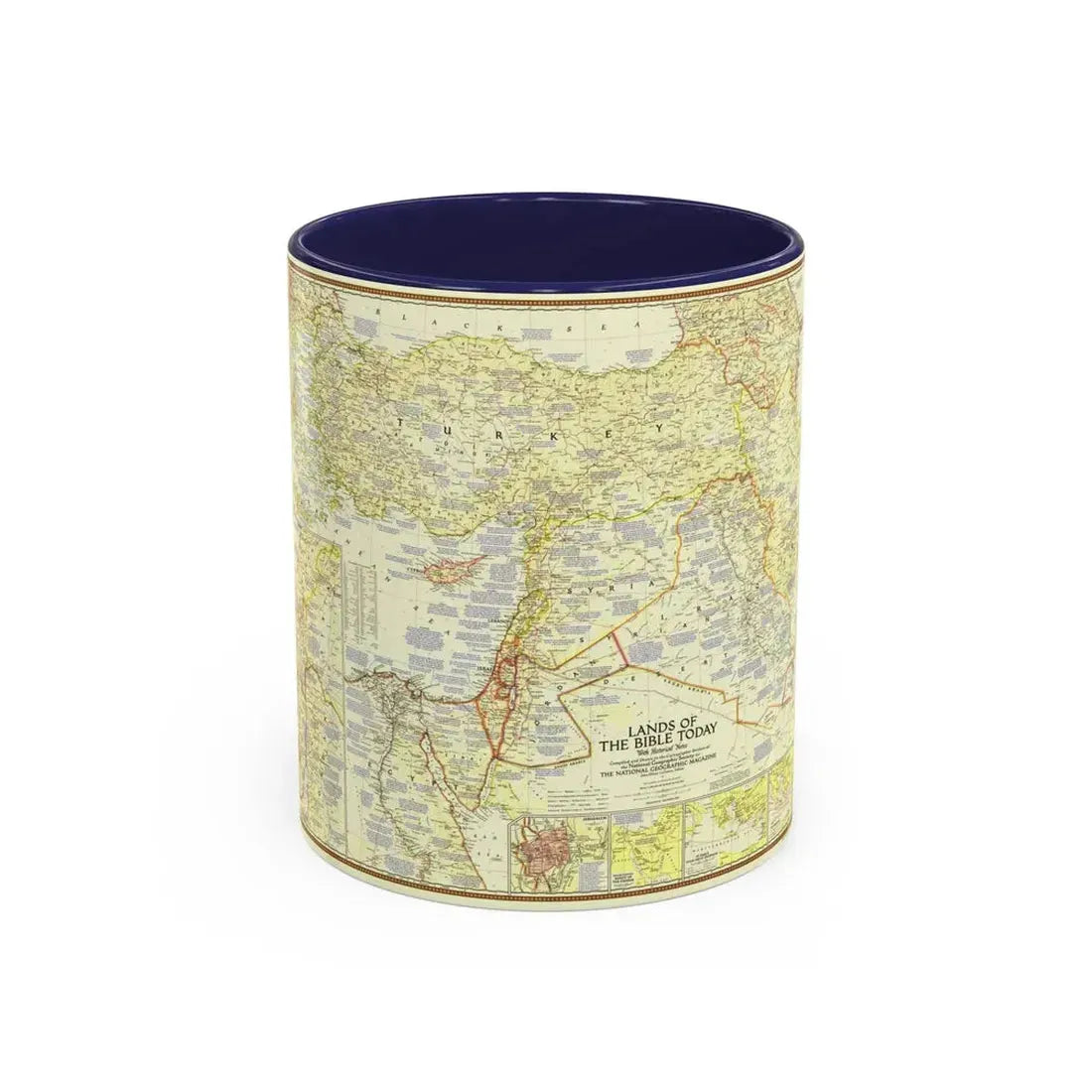 Middle East - Lands of the Bible Today (1956) (Map) Accent Coffee Mug 11oz Navy - Go Mug Yourself