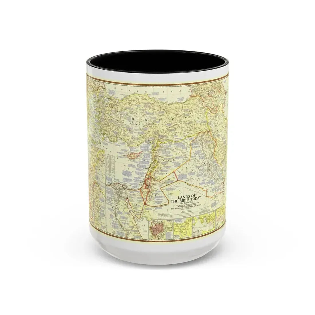 Middle East - Lands of the Bible Today (1956) (Map) Accent Coffee Mug 15oz Black - Go Mug Yourself