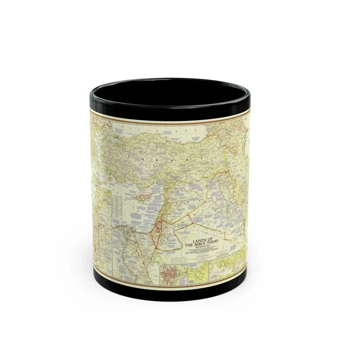 Middle East - Lands of the Bible Today (1956) (Map) Black Coffee Mug 11oz - Go Mug Yourself