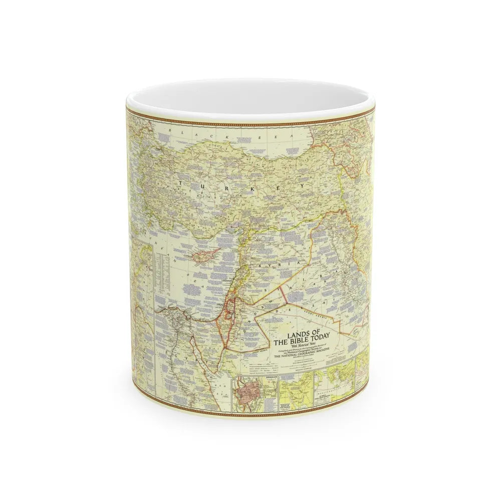 Middle East - Lands of the Bible Today (1956) (Map) White Coffee Mug-11oz-Go Mug Yourself