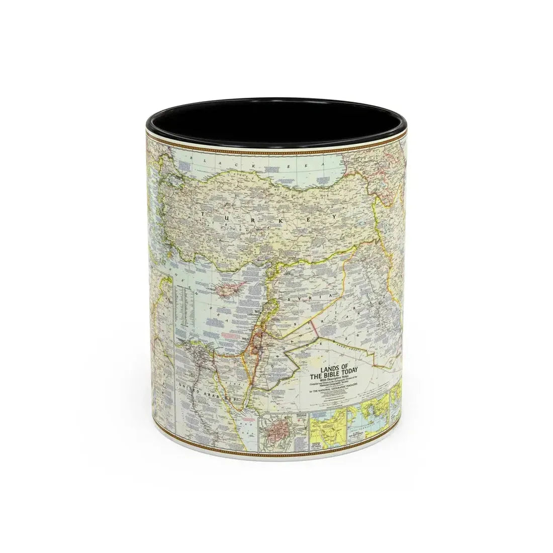 Middle East - Lands of the Bible Today (1967) (Map) Accent Coffee Mug 11oz Black - Go Mug Yourself