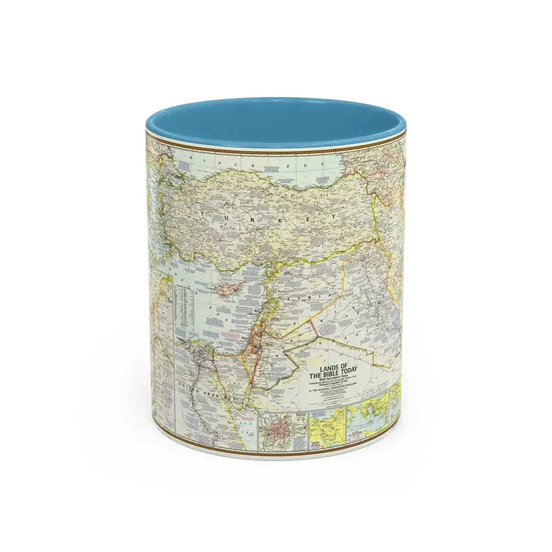 Middle East - Lands of the Bible Today (1967) (Map) Accent Coffee Mug 11oz Light Blue - Go Mug Yourself