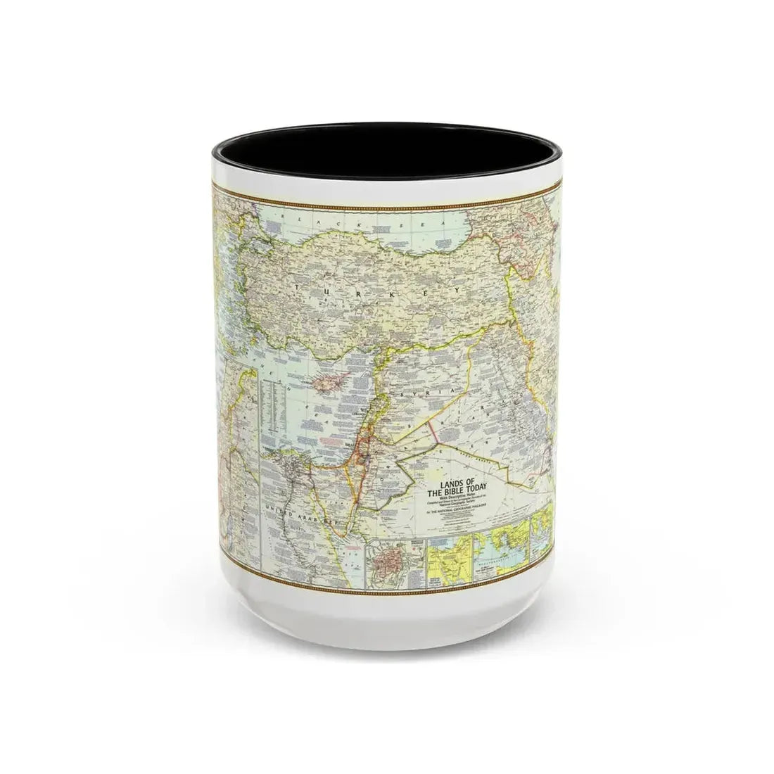 Middle East - Lands of the Bible Today (1967) (Map) Accent Coffee Mug 15oz Black - Go Mug Yourself