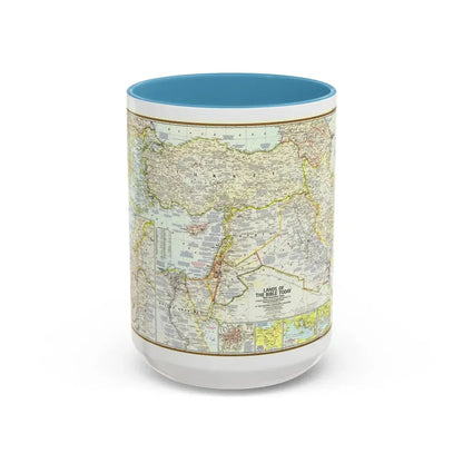 Middle East - Lands of the Bible Today (1967) (Map) Accent Coffee Mug 15oz Light Blue - Go Mug Yourself