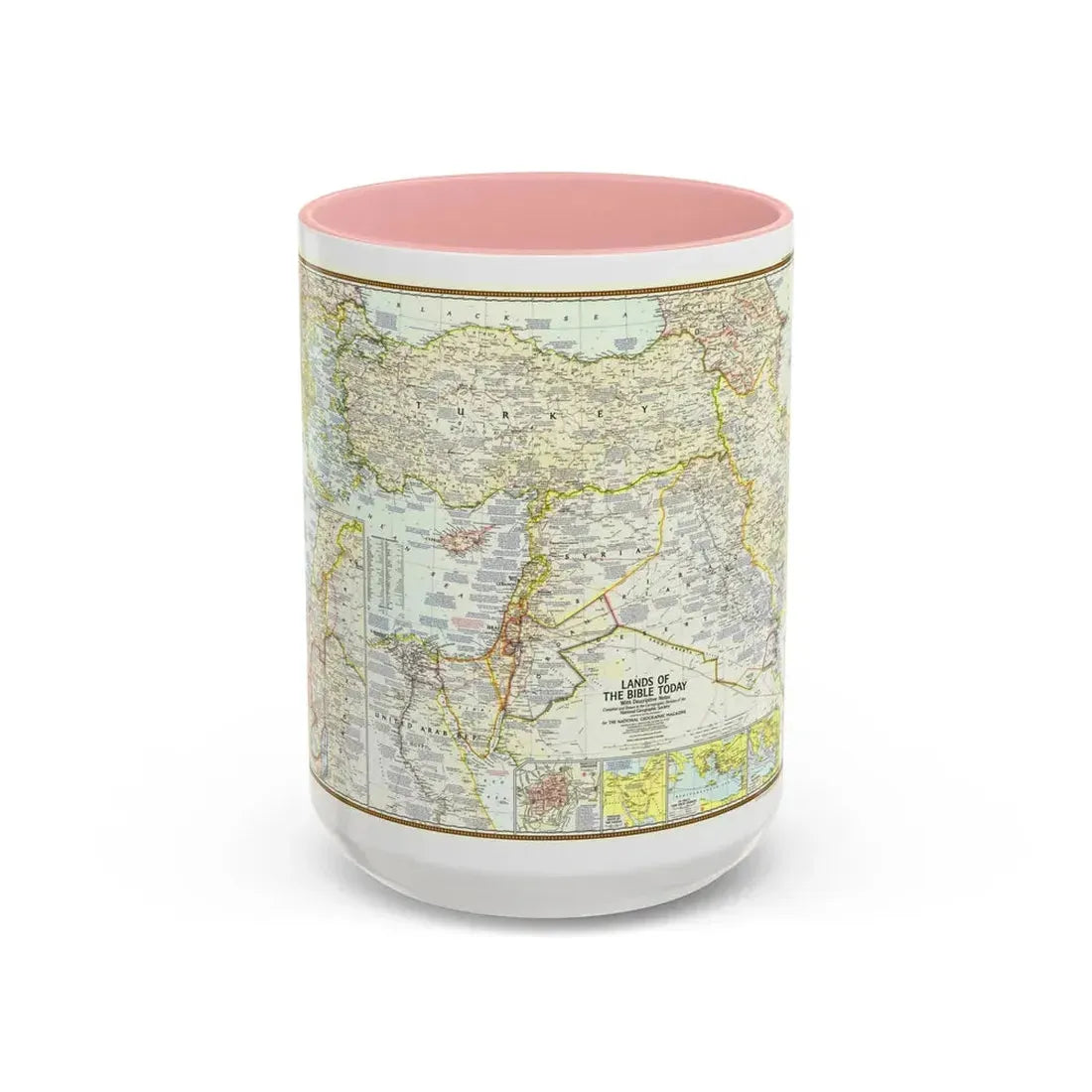 Middle East - Lands of the Bible Today (1967) (Map) Accent Coffee Mug 15oz Pink - Go Mug Yourself