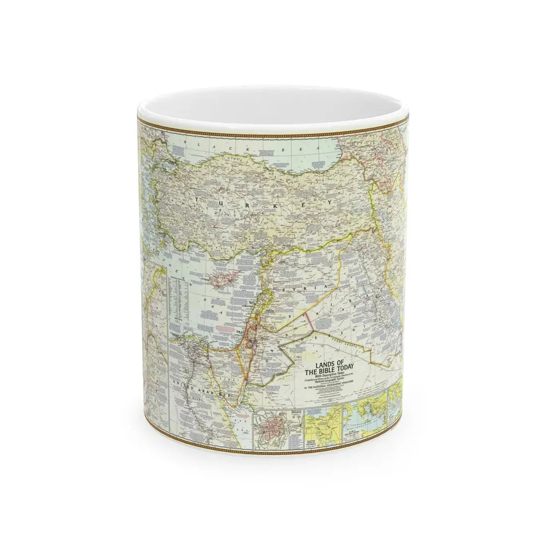 Middle East - Lands of the Bible Today (1967) (Map) White Coffee Mug 11oz - Go Mug Yourself